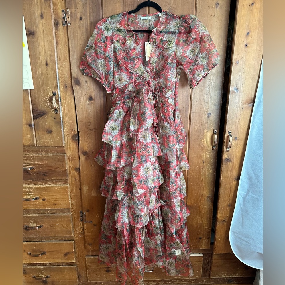 Doen Sheer Floral Maxi Dress in Rust and Green - Picture 3 of 4